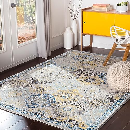 Livabliss Sicily Vintage groß - Wohnzimmer 120x170 cm, Esszimmer, Schlafzimmer, Orientalischer e Boho Style - Carpet Living Room, Bunter Muster, Blau, Senfgelb, Schwarz