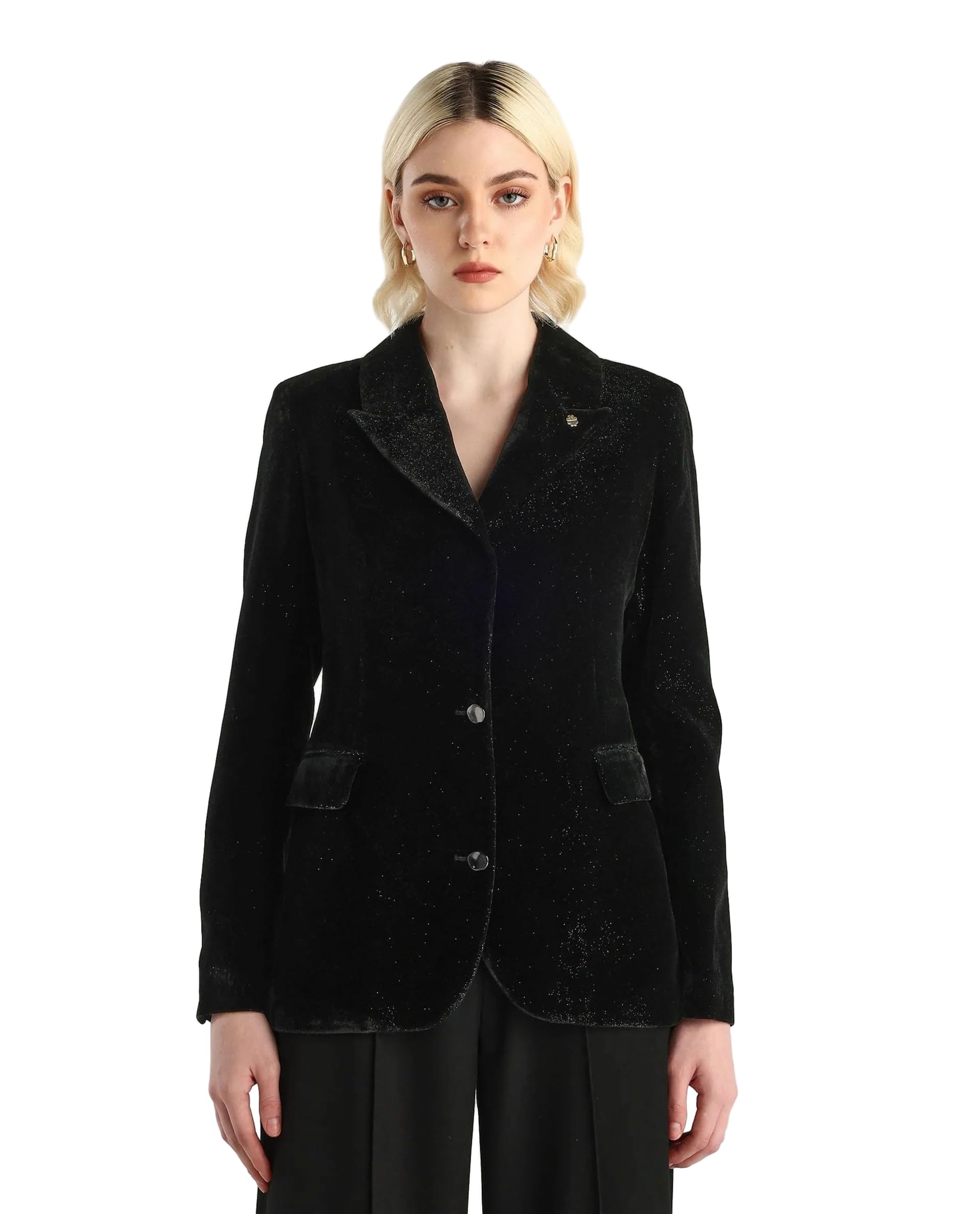 rareism Regular Fit Solid Black Polyester Notch Lapel Long Sleeve Blazer-picture-56