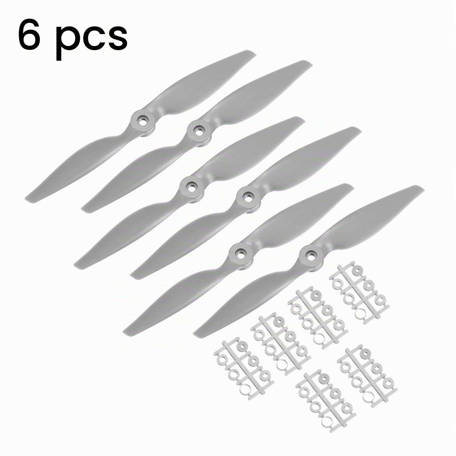 QUARKZMAN Hélices RC 10x5 Pouces, 6 Pièces, 2 Pales, Accessoires Gris avec Anneaux d'Adaptation pour Avion RC, Remplacement d'Accessoires