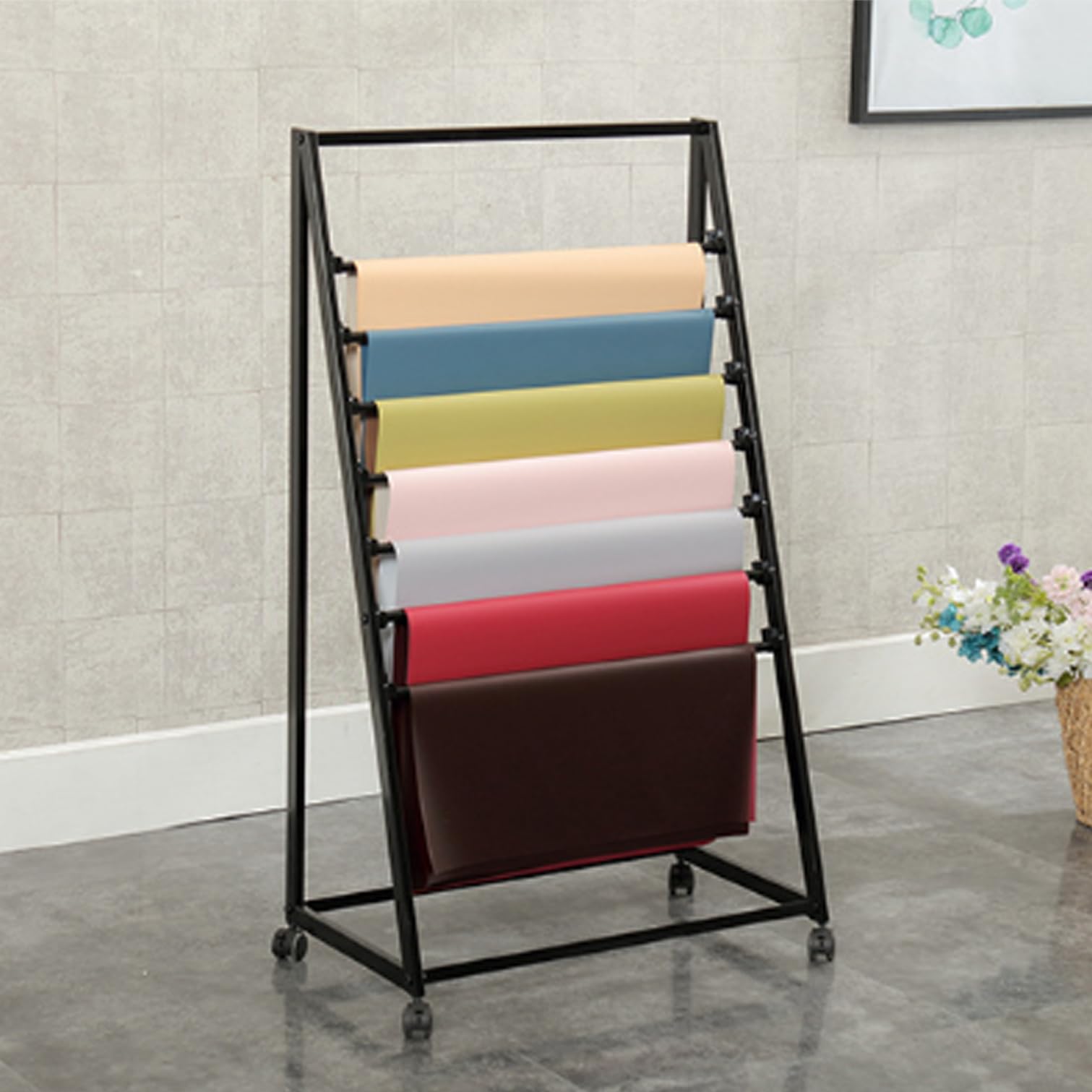 Expositor metálico Independiente para pañuelos comerciales, Cintas, Flores, Papel de Regalo, hijabs, chales de Seda, Pantalones, Corbatas, Cinturones y Toallas,Black Single Row-70 * 40 * 165cm