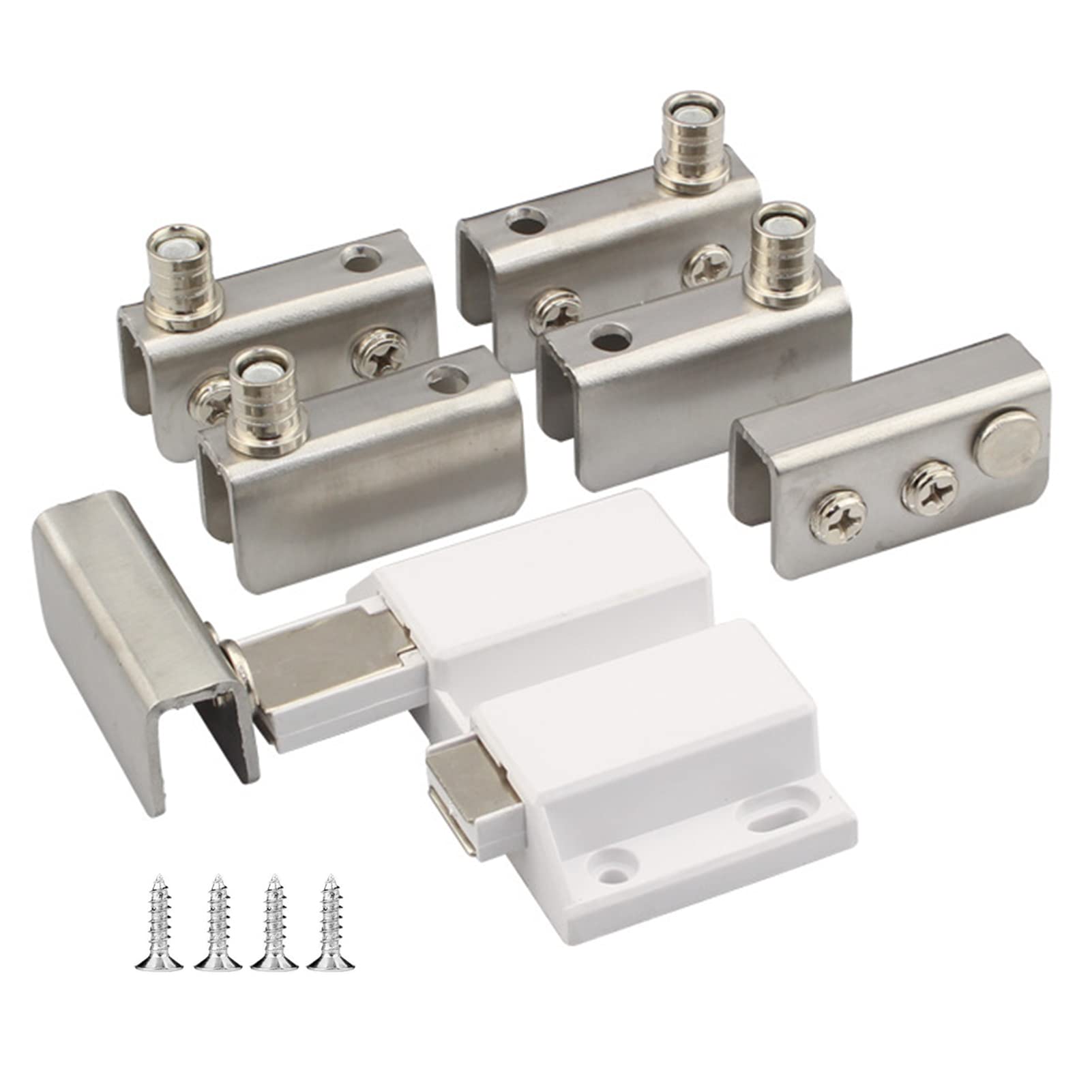 Stainless Steel Glass Door Pivot Hinges,Cupboard Showcase Double Magnetic Catch Latches Glass Clamps,with Clamp Set for Free Swinging 0.2-0.32inch Glass Door (Black, for Double Doors-1 Pack)