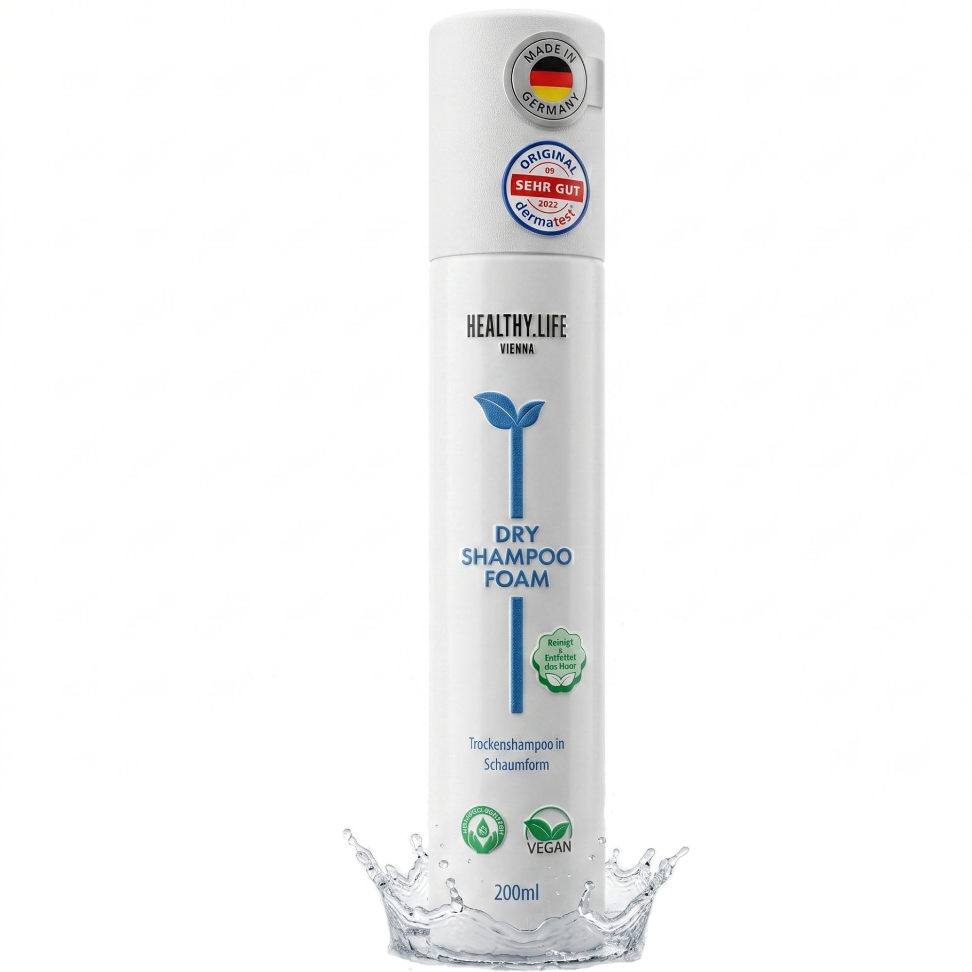 HLV - Dry Foam Shampoo | Frisches Haar & Volumen | Entfettet die Haare | VEGAN, Schnelle Haarpflege, Trockenshampoo Schaum | Ohne Sulfate & Silikone | Geeignet für Alle Haartypen & Haarfarben, 200 ml