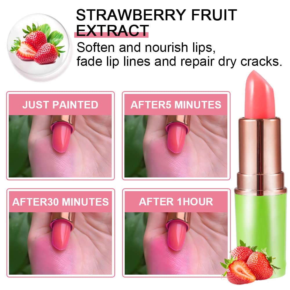 BINGBRUSH Aloe vera Color Changing Lipstick,Moisturizer Long Lasting Lip Care Magic Lip Gloss,Mood Makeup Lipstick Set,24 hours original(3Pcs Aloe+Strawberry+Cherry, 3 Count (Pack of 1)): 2 Count (Pack of 1) 2pcs Strawberry