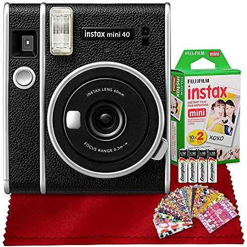 Fujifilm Instax Mini 40 câmera instantânea com 20 folhas mini-filme instantâneo, pilhas AA e adesivo
