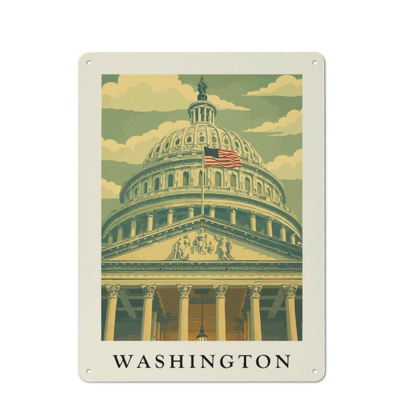Junmoney Style-2 Washington D.c. Capitol Building Illustration Rustic Printed Metal Sign 40X30cm For Bar Or Restaurant, For Bar Decor Enthusiasts