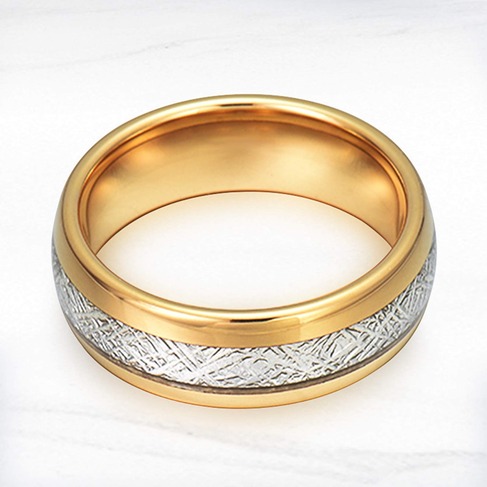 Collar de anillo de tungsteno, collar de pareja grabado 8 mm oro anillo de incrustación de plata de metal colgante