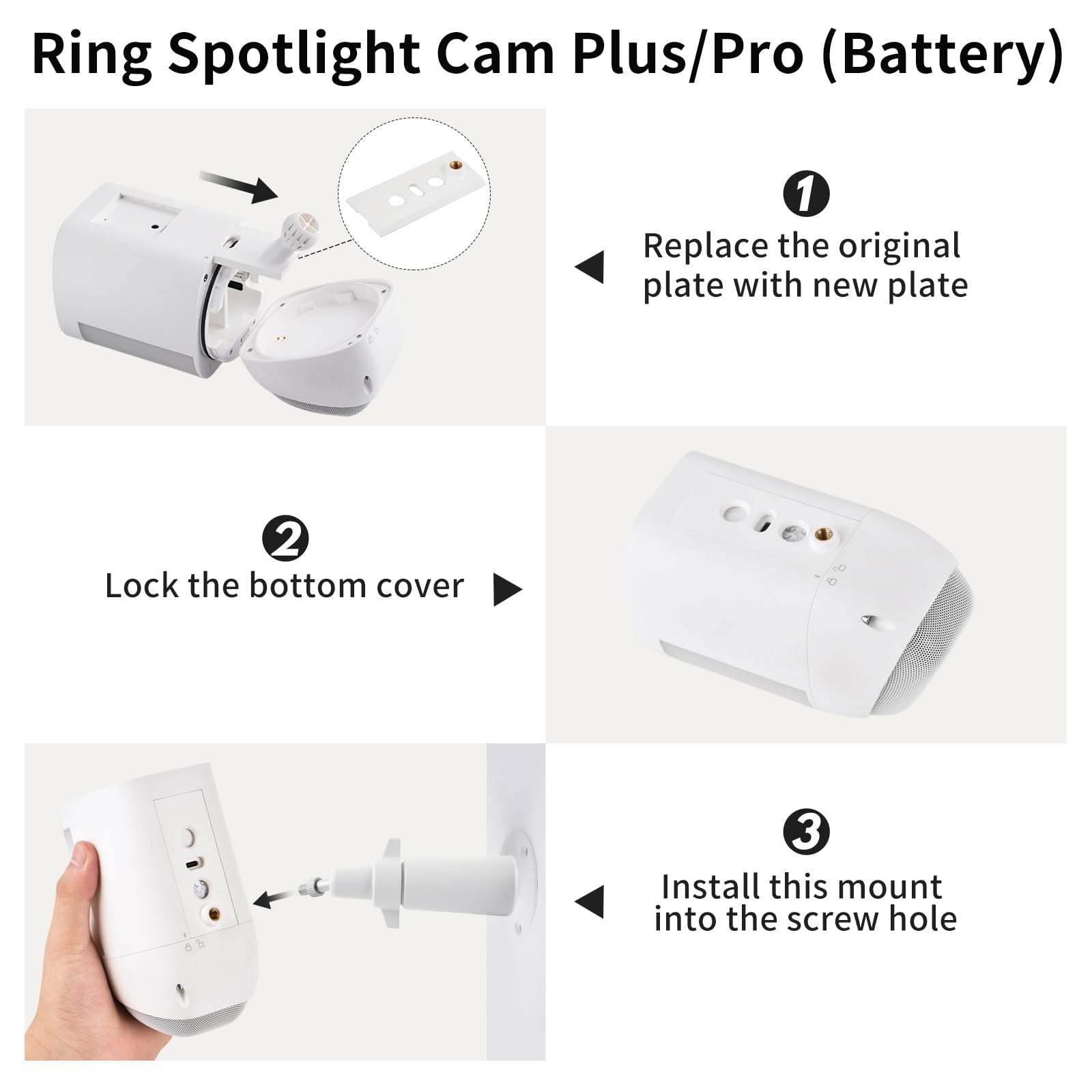 2-Pack Adjustable Wall Mount For Ring Spotlight Cam Plus/Pro Battery - 360° Swivel Bracket
