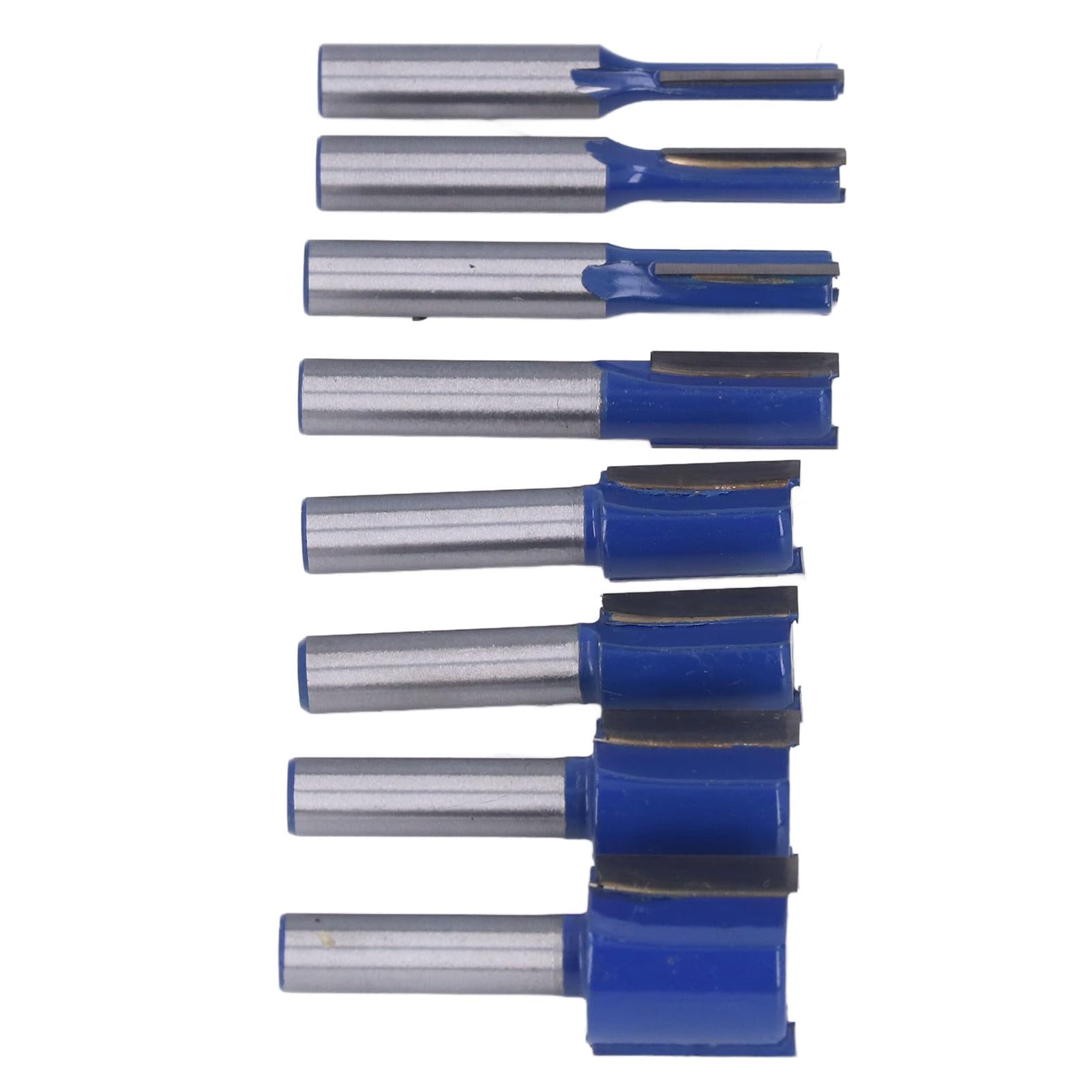 Juego de 8 fresas para ranurar carpintería, juego de fresas de doble filo, herramientas industriales para carpintería de vástago recto con revestimiento de PTFE, cuchillas de