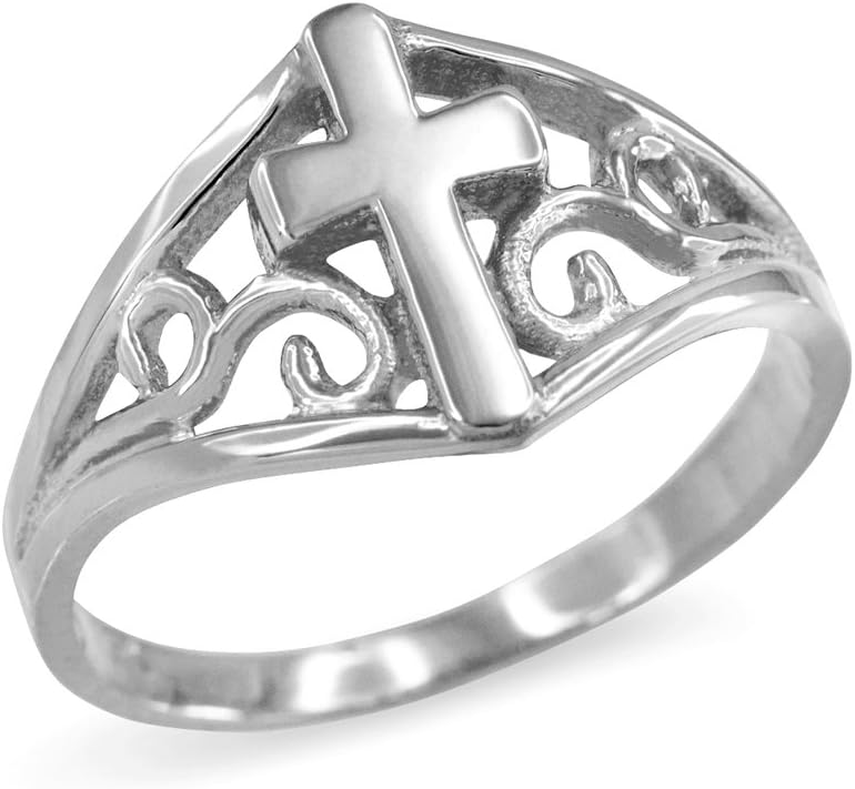 Religious Jewelry Filigree Cross Ring for Women in Fine 925 Sterling Silver