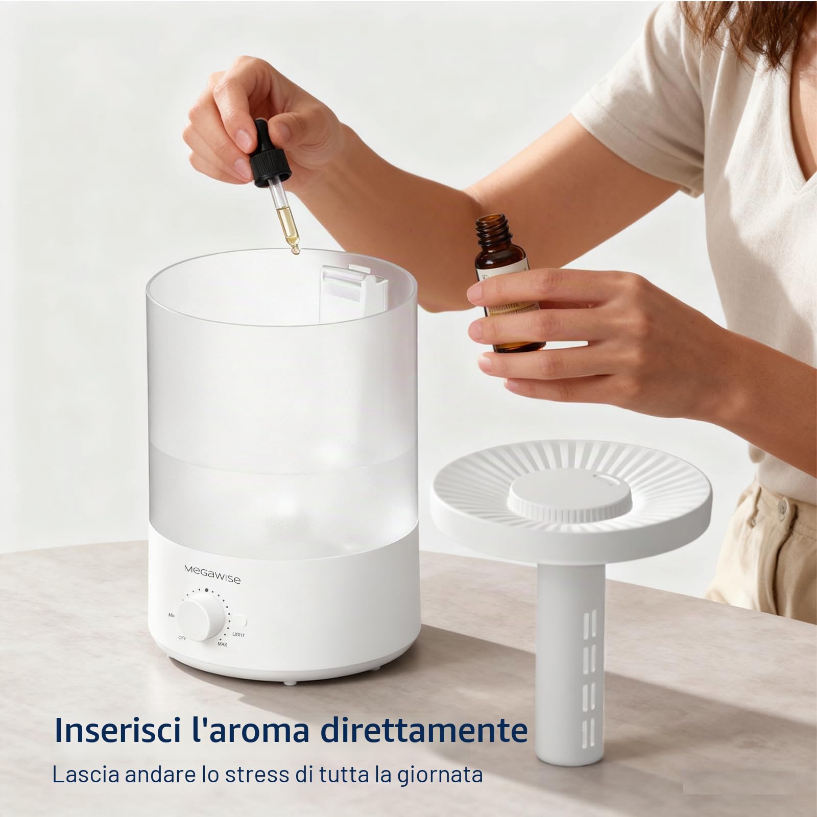 Umidificatori a nebbia fredda MegaWise da 3,5 l (confezione da 2) – Ultrasuoni silenziosi, riempimento dall'alto, diffusore di oli essenziali, spegnimento automatico, facile da pulire
