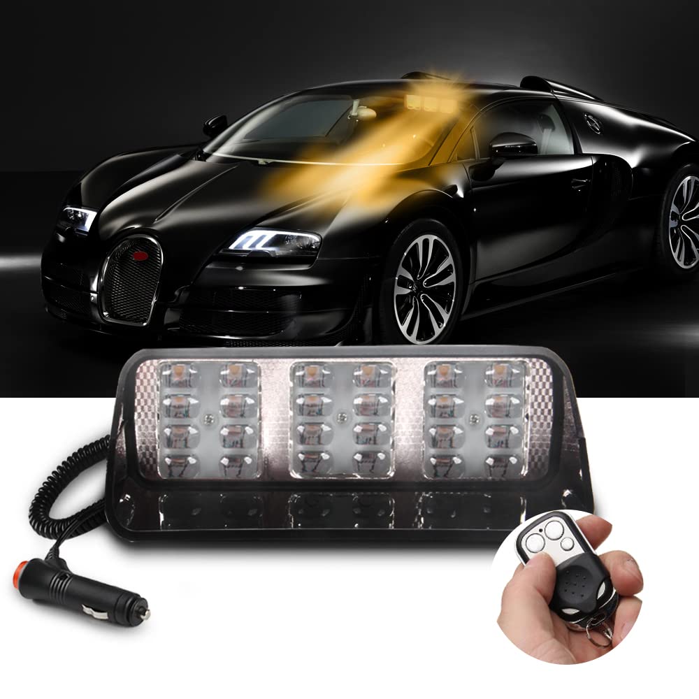 24 LED Ambre Gyrophare Stroboscope LumièRe D'Urgence avec télécommande Balise Danger Flash Ventouse 12V Convient Pour Camion De Voiture SUV IntéRieur Toit/Dash/Pare-Brise