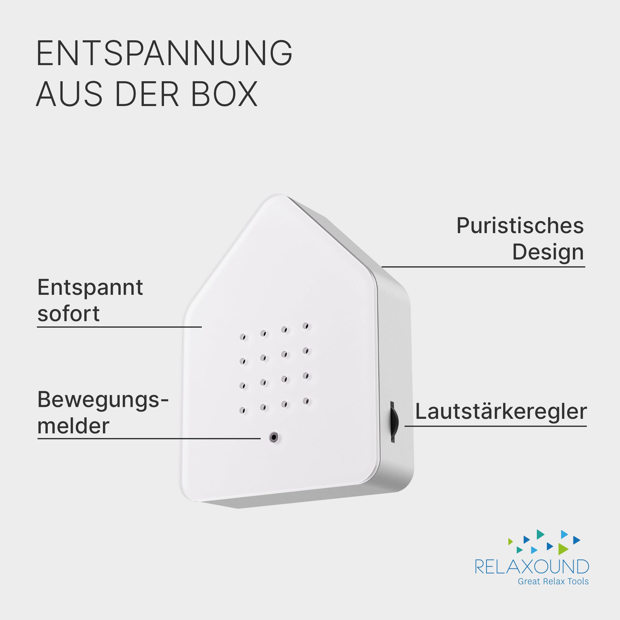 RELAXOUND ORIGINAL Zwitscherbox "White" – Moderne Vogelgezwitscher Box – Entspannender Vogelgesang – Bewegungsmelder mit Sound – Naturgeräusche Soundbox