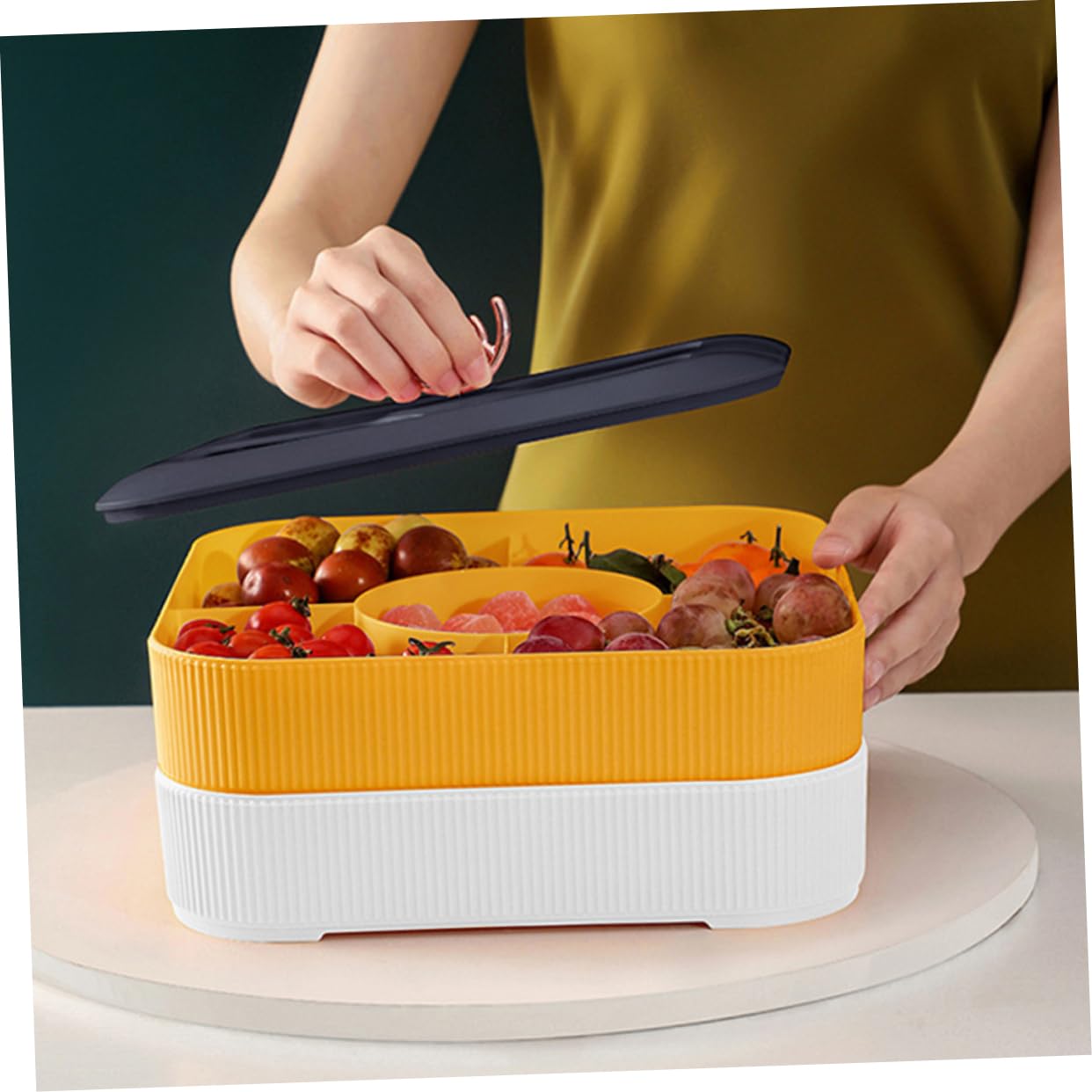PRETYZOOM 1pezzi Contenitore Per Snack Multiplo Con Coperchio Vassoio Scomparti Per Frutta Secca e Dolci Per Feste Compleanni e Occasioni Speciali