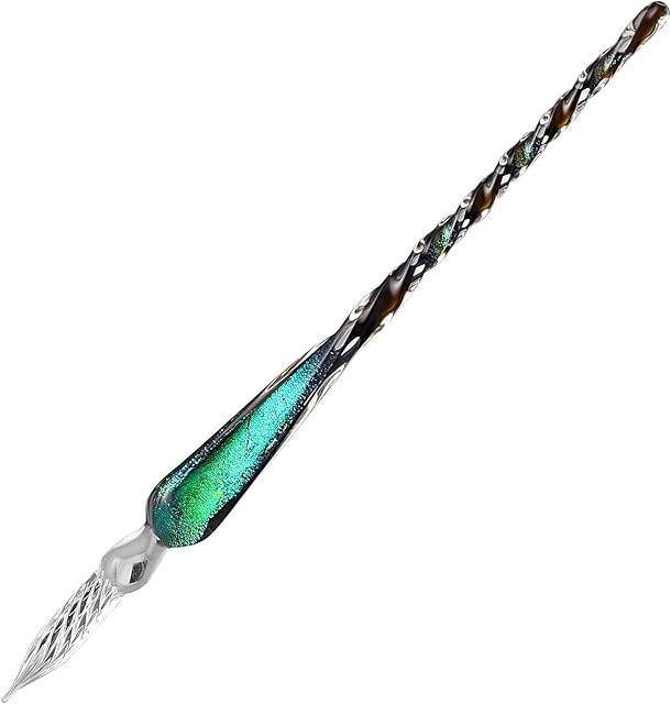 molshine Glass Dip Pen Crystal Glass Pen Calligraphy Signature Pen for Painting Write Artistic Creation (GreenPurple)