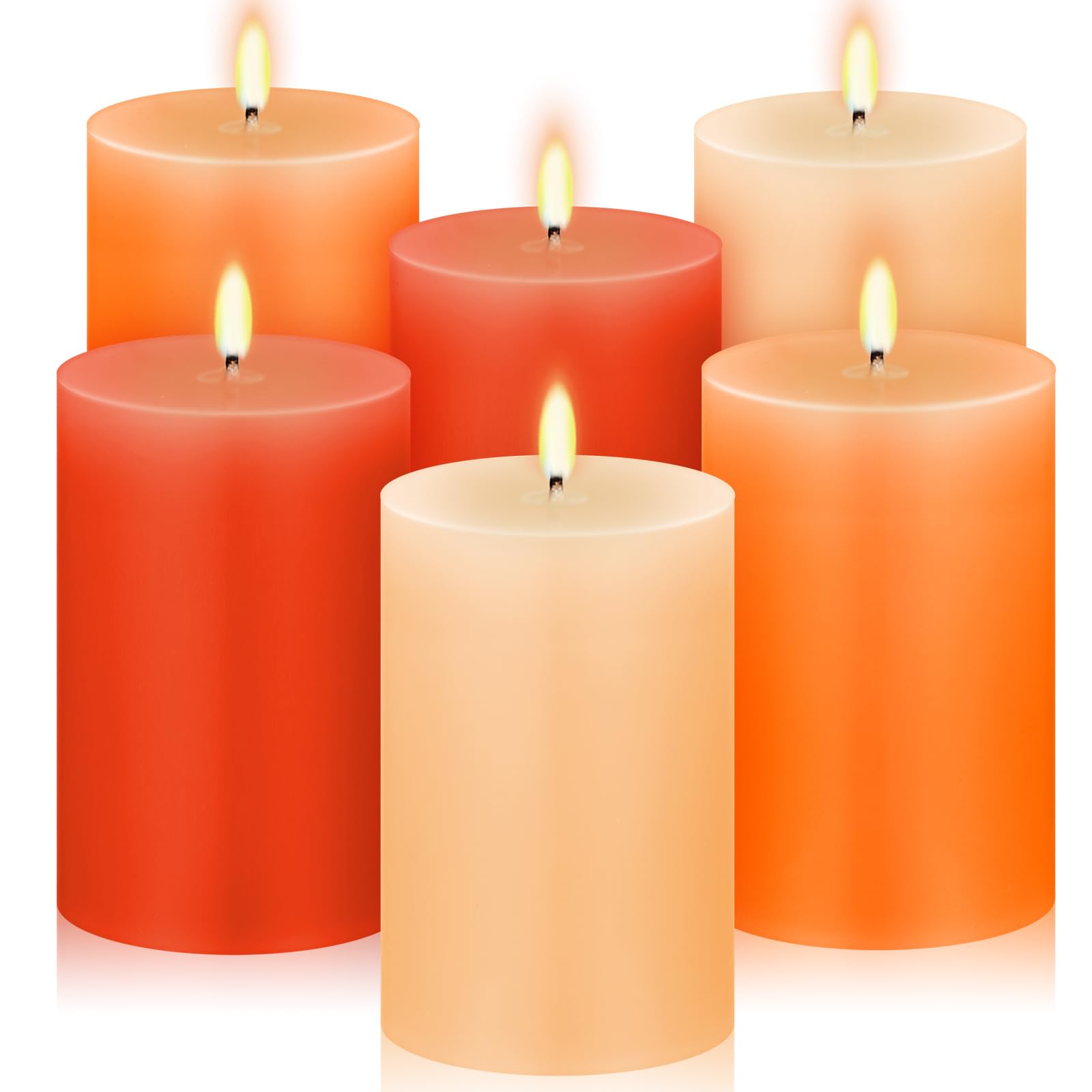 Photo 1 of Conelist Set of 6 Gradient Orange Pillar Candles, 2 x 3 Inch Small Candles