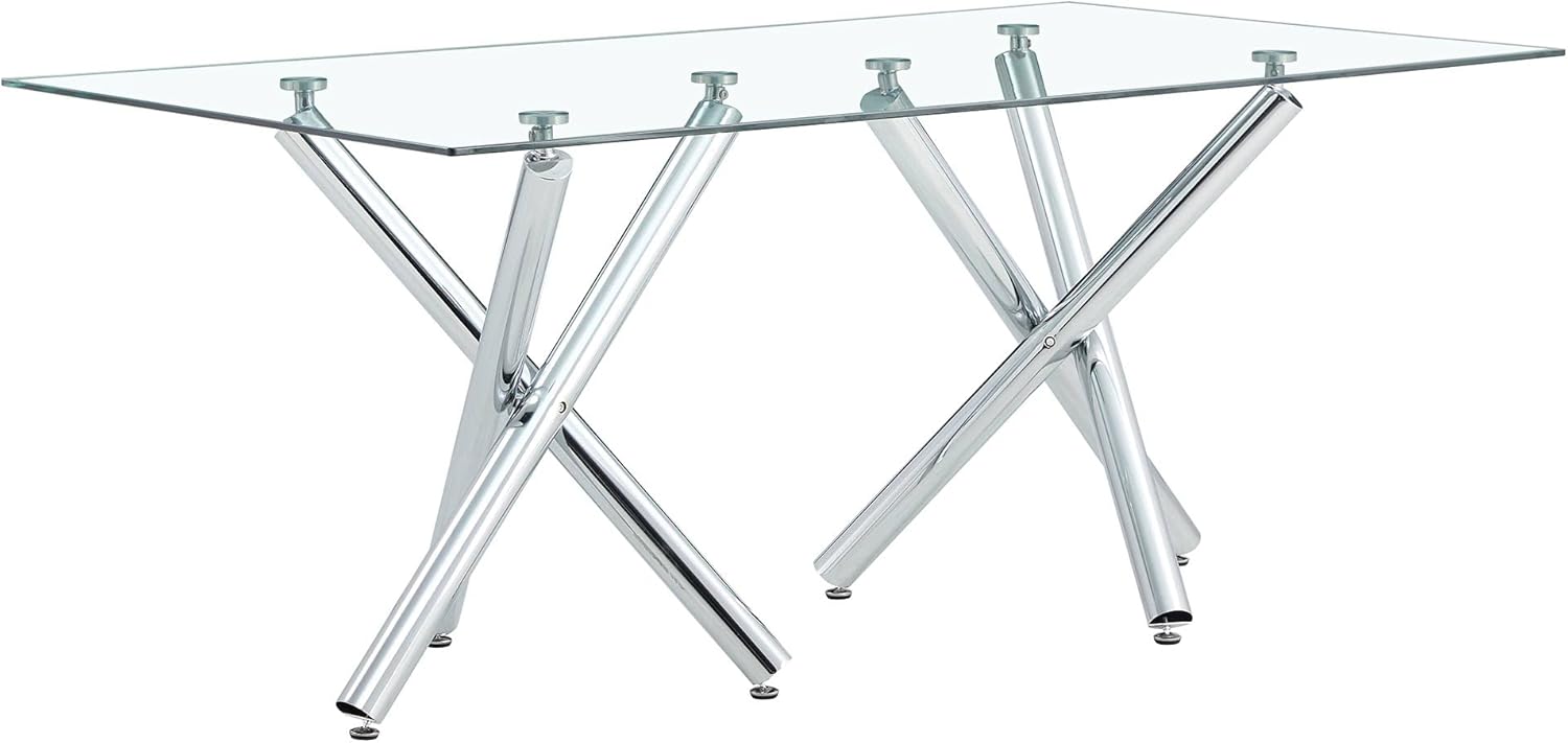 71" Glass Dining Table for 6 with 6 Chrome Silver Legs