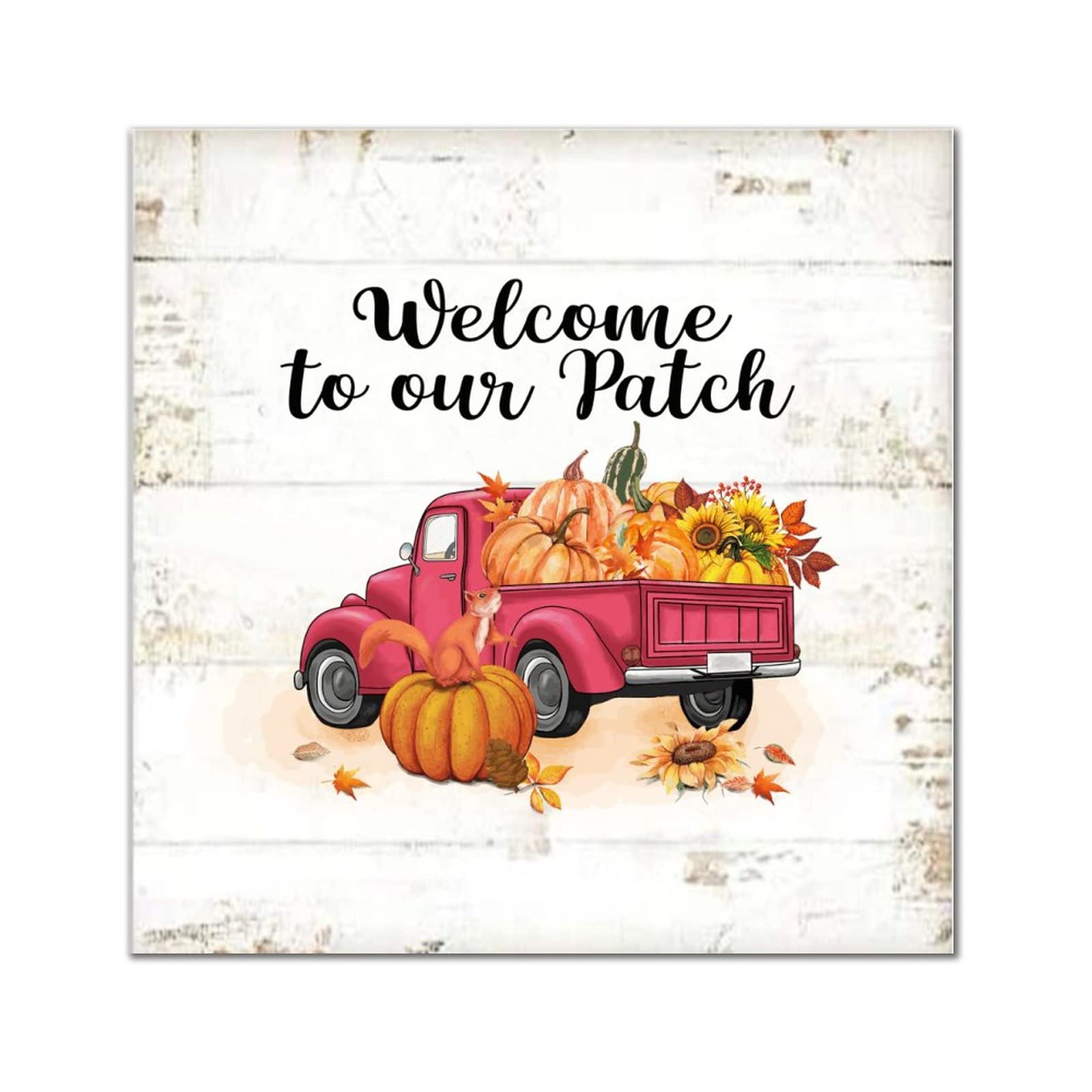 Plaque Welcome to Our Patch décorative en bois motif gnome tournesol et feuille d'érable