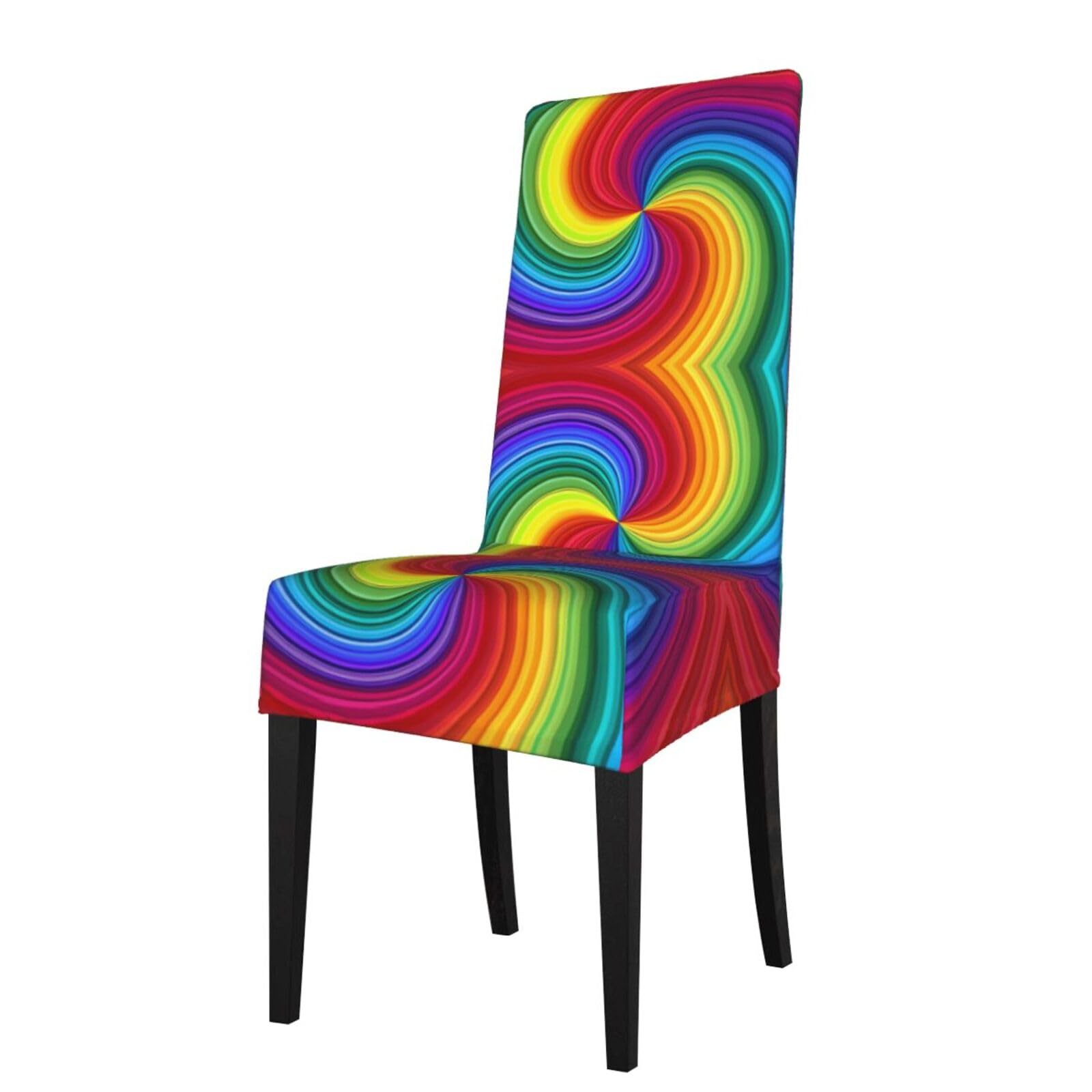 Yyhwhjde Black Rainbow Swirl Prints Dining Chair Throw Covers - Stretchable Spandex Slipcovers For Chair Protection & Refreshing Your Dining Room