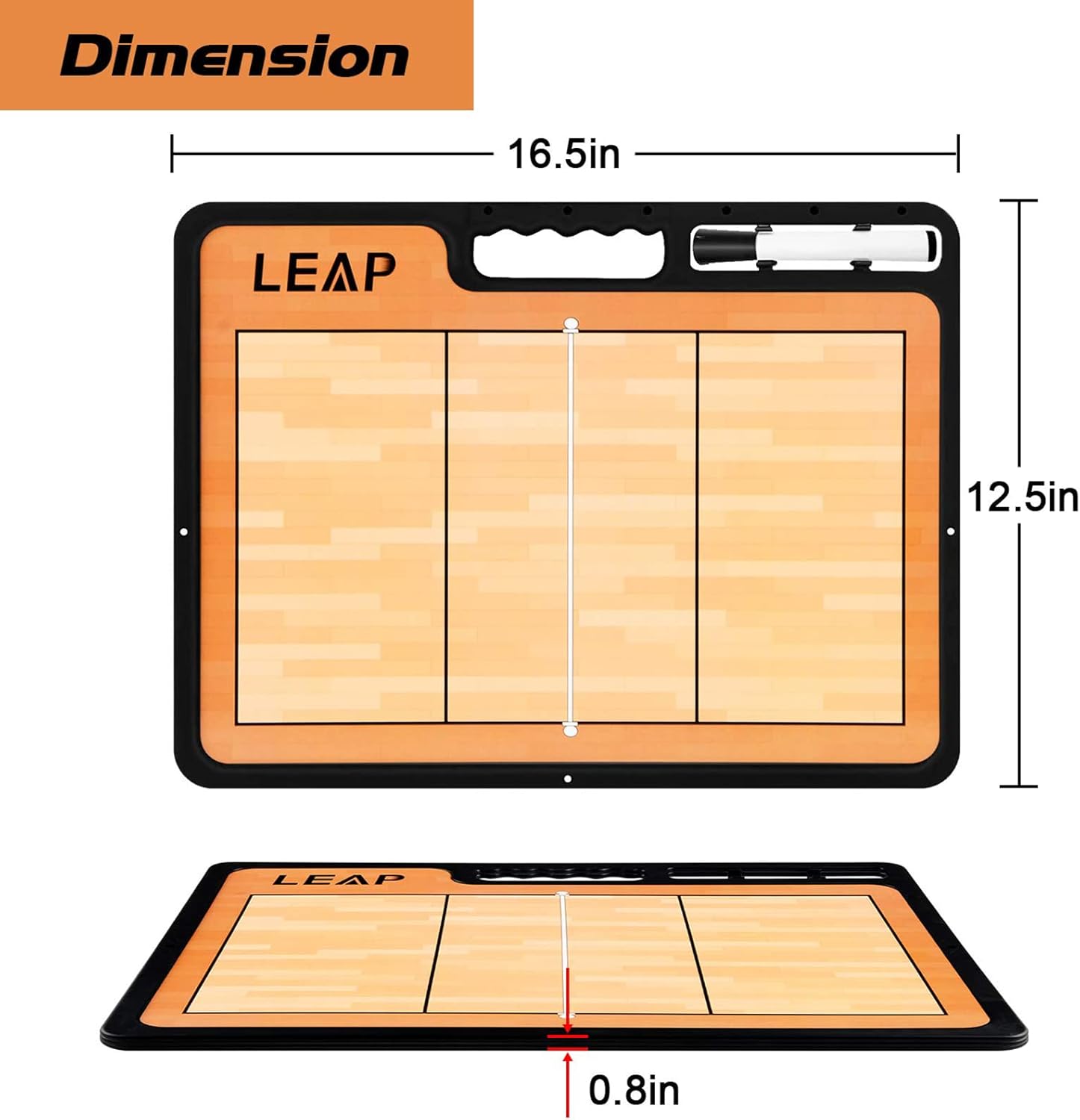 LEAP Coach Board Premium Tactical Clipboard Two Sides with Full & Half Court Dry Erase Marker Board for Basketball, Baseball, Soccer, Football, Hockey