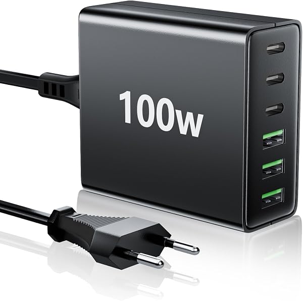 USB C Ladegerät Mehrfach: 100W 6-Port Schnellladegerät mit USB-C und USB-A, Tragbarer netzteil für ipad, iPhone Series und andere Smartphones - 1