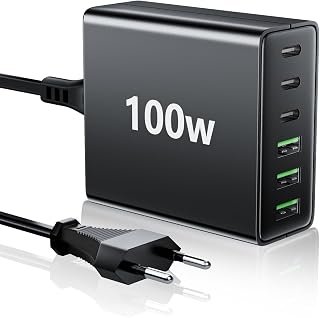 HSSNS USB C Ladegerät Mehrfach: 100W 6-Port Schnellladegerät mit USB-C und USB-A, Tragbarer netzteil für ipad, iPhone Series und andere Smartphones