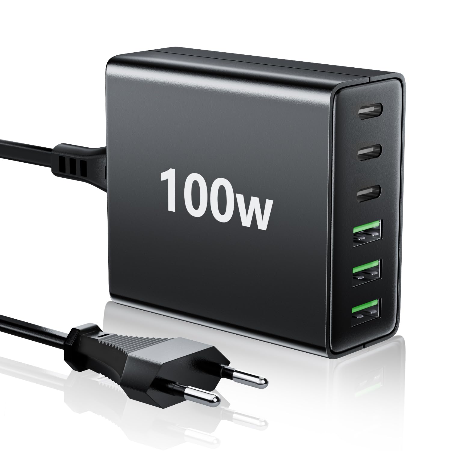 HSSNS USB C Ladegerät Mehrfach: 100W 6-Port Schnellladegerät mit USB-C und USB-A, Tragbarer netzteil für ipad, iPhone Series und andere Smartphones