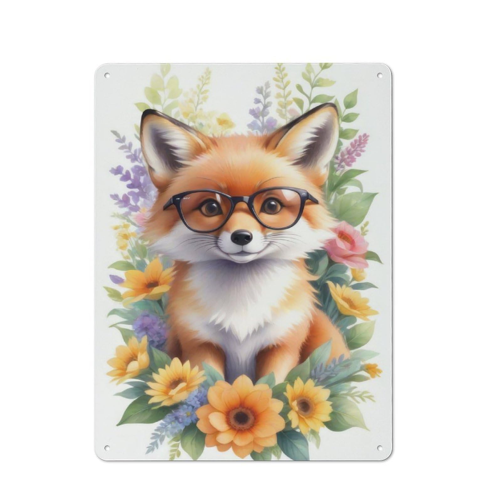Watercolor Fox Painting Vintage Metal Sign 40x30cm, Bistro Style Bistro Wall Plaque for Tea Room, Shop Wall Or Breakfast Area