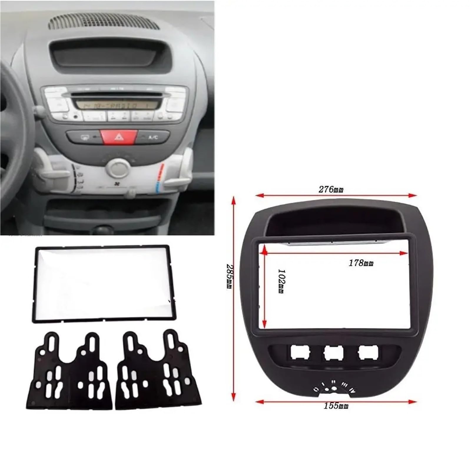 Marco Radio Panel para Estéreo Y DVD De Doble DIN Fascia, Kit Instalación Montaje En Tablero, Marco Biselado para Peugeot 107 2005-2014 Kit Montage Autoradio