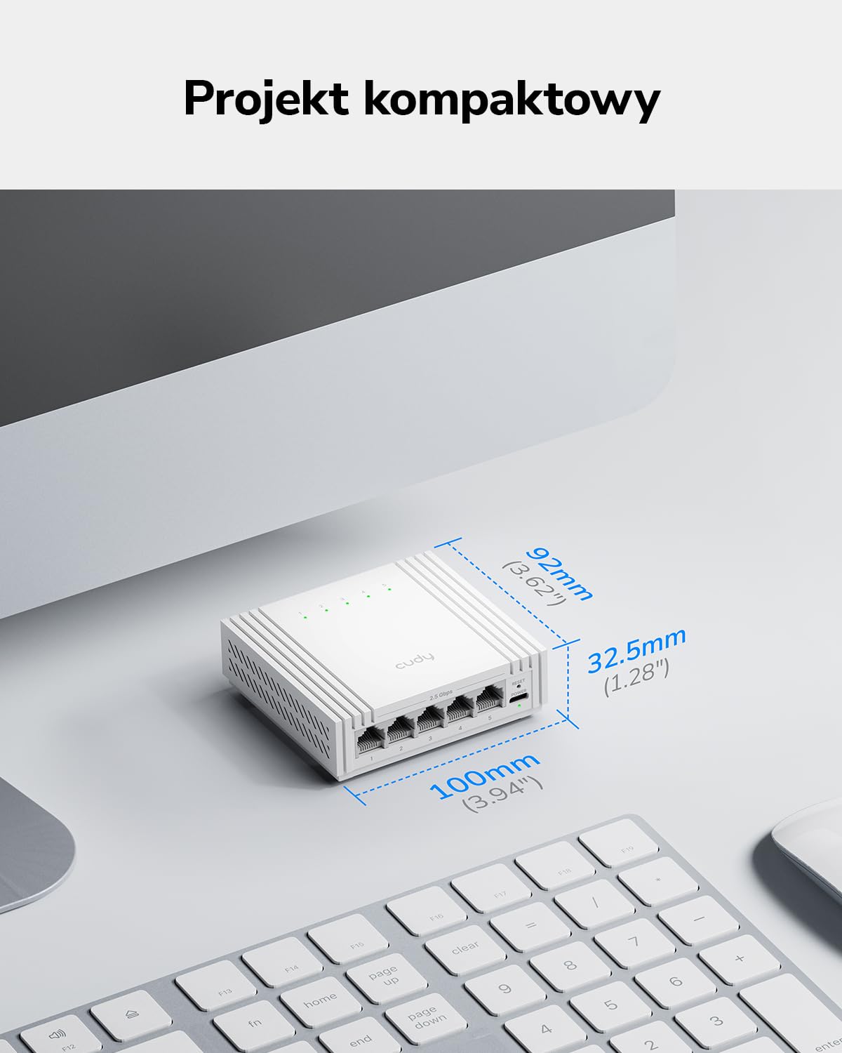 Cudy 5‑Portowy Switch Ethernet 2,5G Easy‑Managed USB‑C HS105U | Web control, VLAN, QoS, loop prevention, Cat5e, Silent, NAS, Gaming, biuro, desktop setups, montaż ścienny