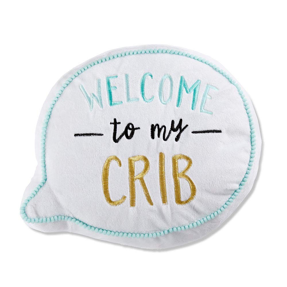 Baby Aspen Welcome to My Crib Nursery Decorative Throw Pillow, White/Black/Teal/Mint/Gold