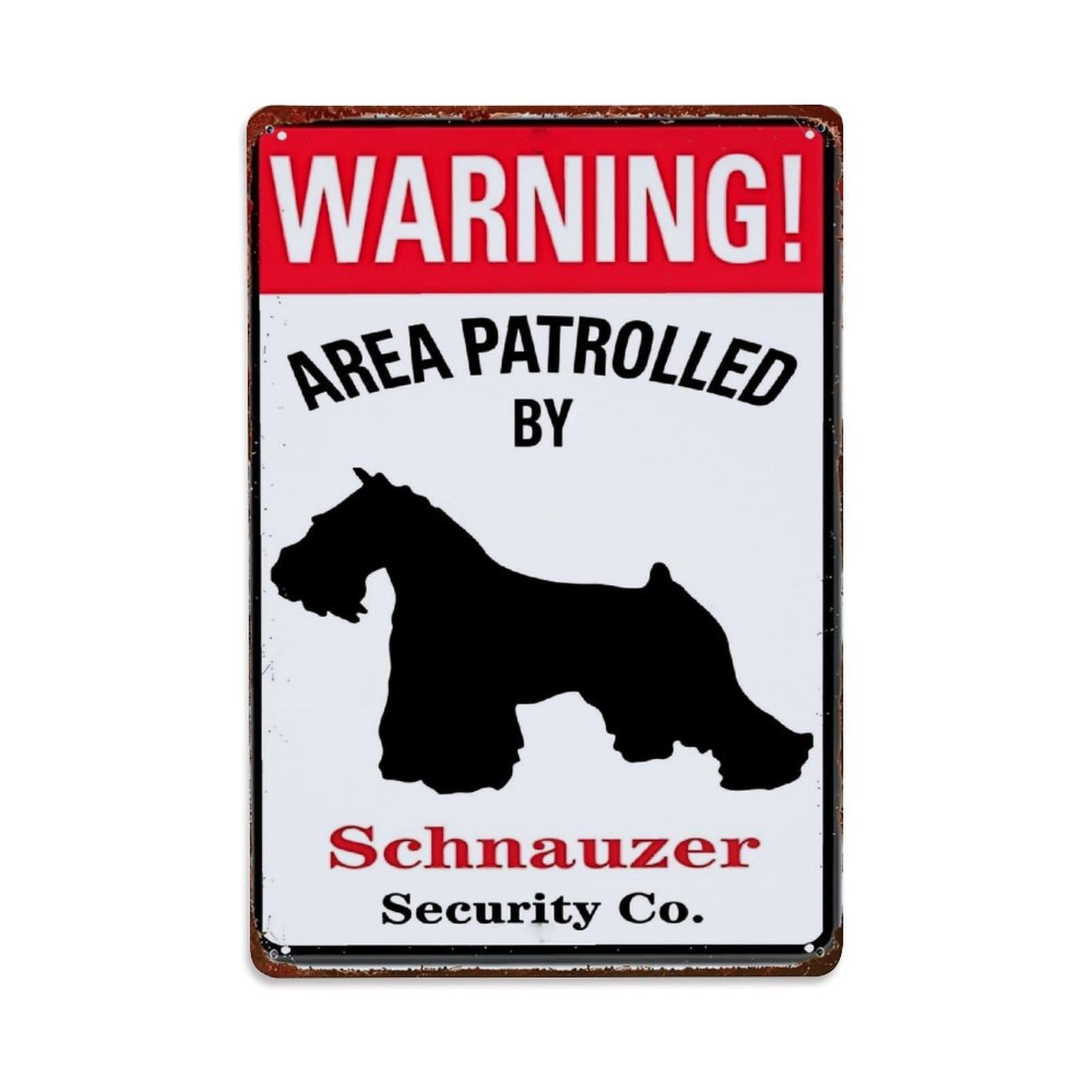 Jdfenggu Vintage Warning Area Patrolled By Schnauzer Security Co Retro Metal Tin Sign, Decor Art Poster For Bar, Home, Man Cave, Kitchen, Laundry Room Gift 8X12inch