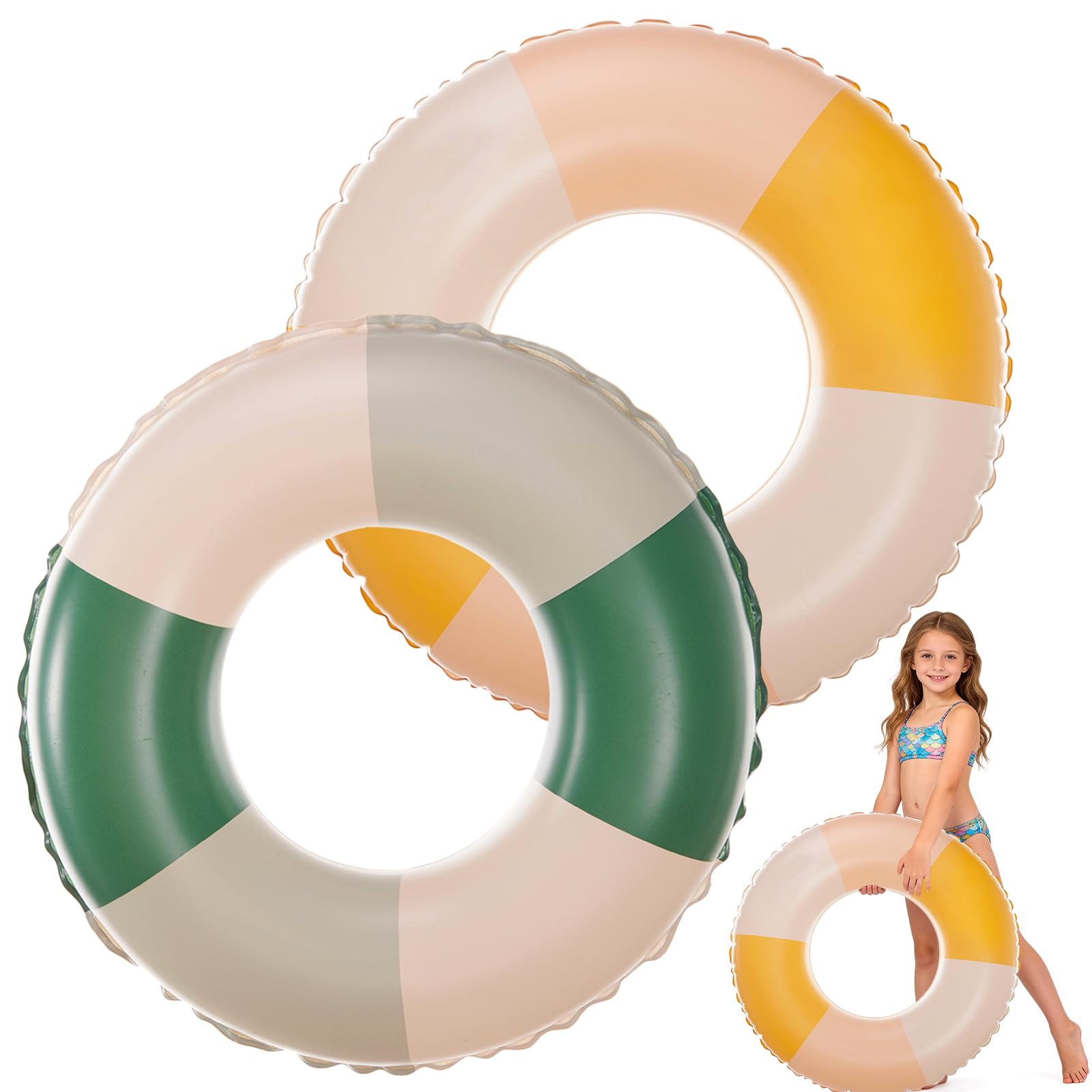 2PCS Swimming Ring for Kids, Transparent Rubber Ring for Swimming Inflatable with Sequin, Leak-proof Pool Inflatable for kids 4-9 Years(Yellow/Green) — image 1