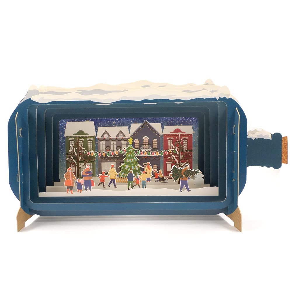 Message In A Bottle Xmas Toy Store Pop Up Christmas Greeting Card By Alljoy Card XMIB048, brown|beige|blue, 24cm x 15cm