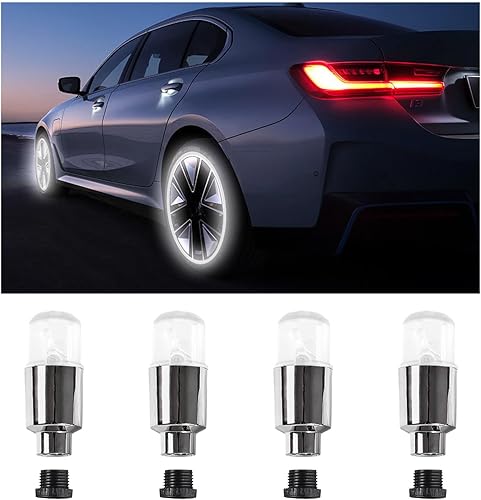 Ziciner 4 luces LED para tapa de válvula de neumático, bombillas de neón con 12 baterías adicionales, tapones antipolvo, accesorios de motocicleta y Ziciner 4 luces LED para tapa de válvula de neumático, bombillas de neón con 12 baterías adicionales, tapones antipolvo, accesorios de motocicleta y