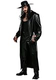 Mens WWE The Undertaker Halloween Cosplay Costume Outfit &vert; Licensed Overcoat&comma; Tank&comma; Pants&comma; Hat&comma; and Pair of Gloves