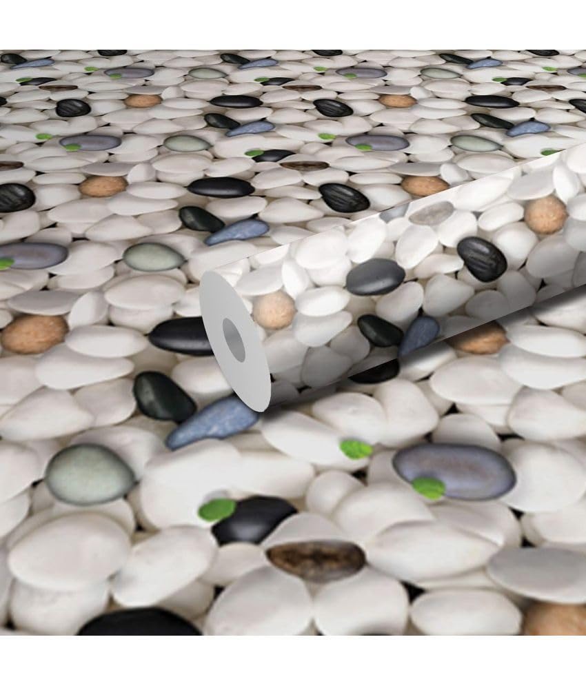 Amz DealsSelf Adhesive Wallpaper White Round Stone Marble Gloss Self Adhesive Wallpaper (60 x 200) cm (Pack of 1) (White Stone)