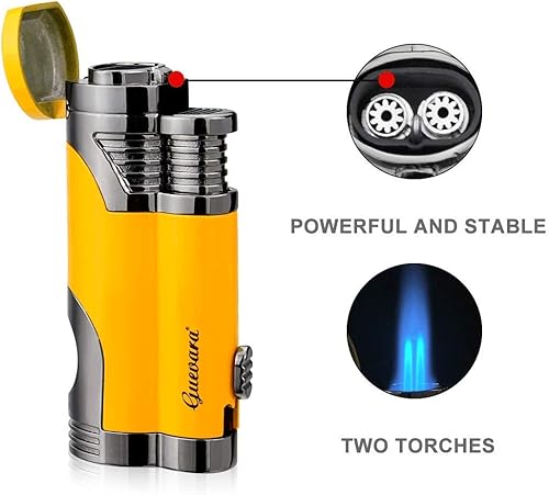 Miniatura 5 de Encendedores de butano de antorcha de cigarros recargables con cortador de perforación juego de doble chorro fuerte llama resistente al viento