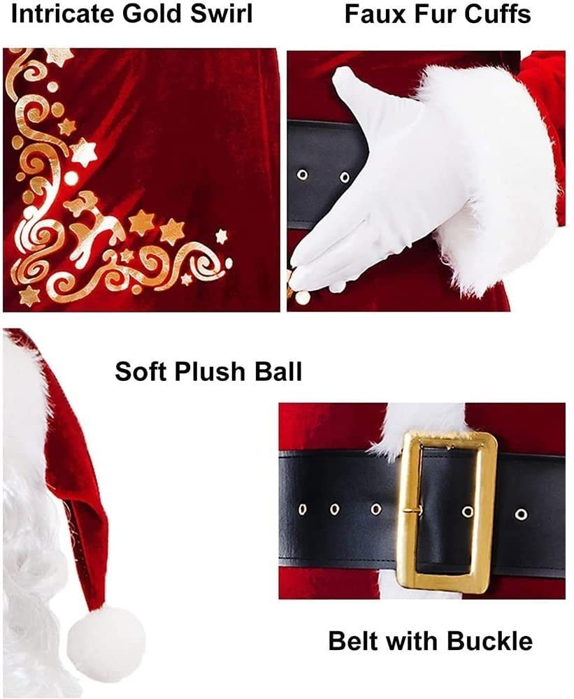Costume da Babbo Natale da 12 Pezzi Costume da Babbo Natale da Babbo Natale per Adulti Costumi in Maschera di Natale Costume da Babbo Natale in Velluto Deluxe X-Large