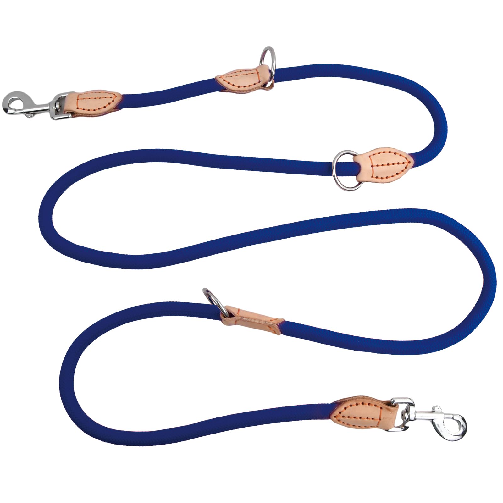 2 m Dog Lead with 2 Carabiners, Nylon Double Lead, Robust Training Lead Recall Lead, Portable Dog Double Lead, Adjustable, Durable Exercise Lead for Small, Medium and Large Dogs (Blue)