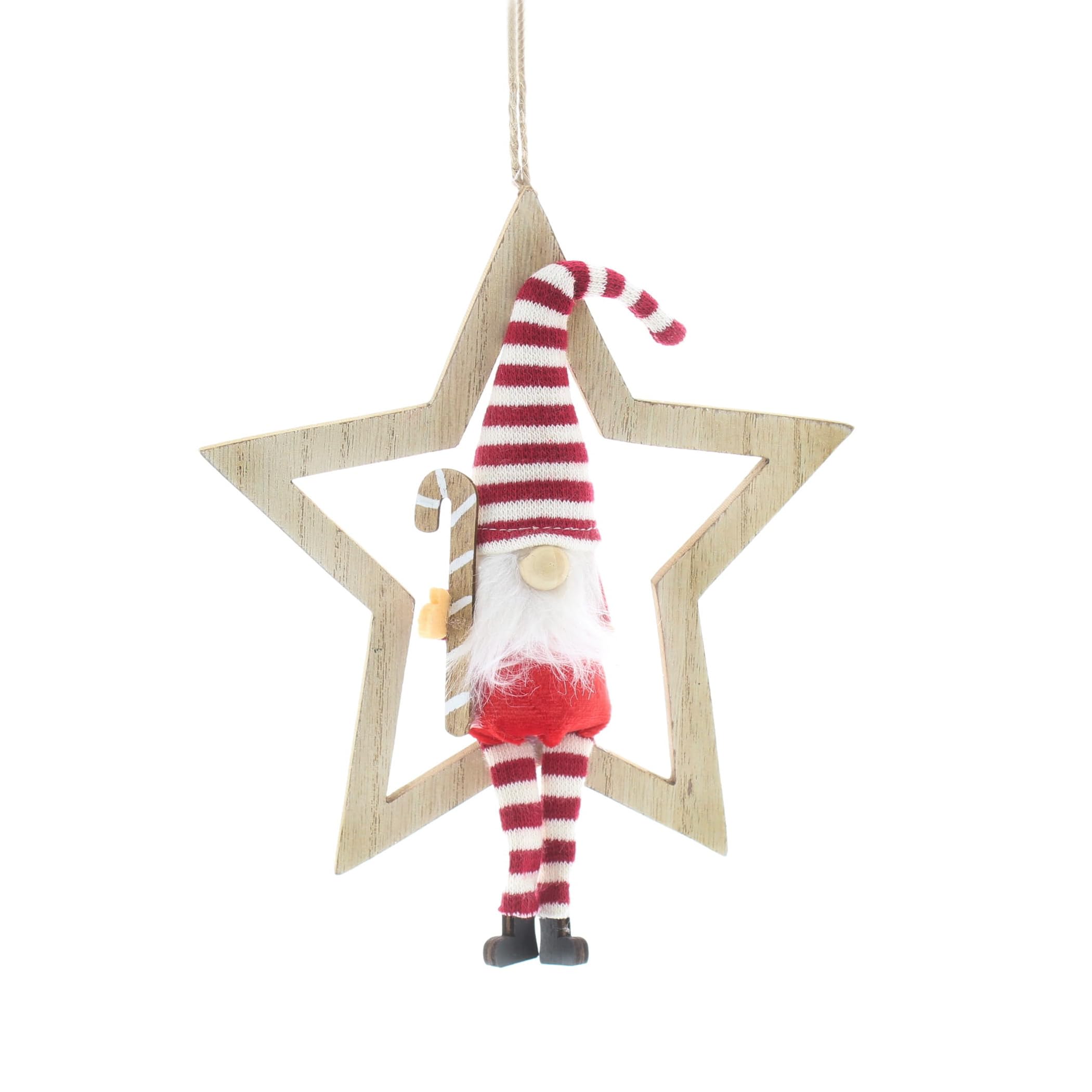 Festive Productions Christmas Wooden Star with Hanging Gonk Decoration 29cm Festive Xmas Tree Decor