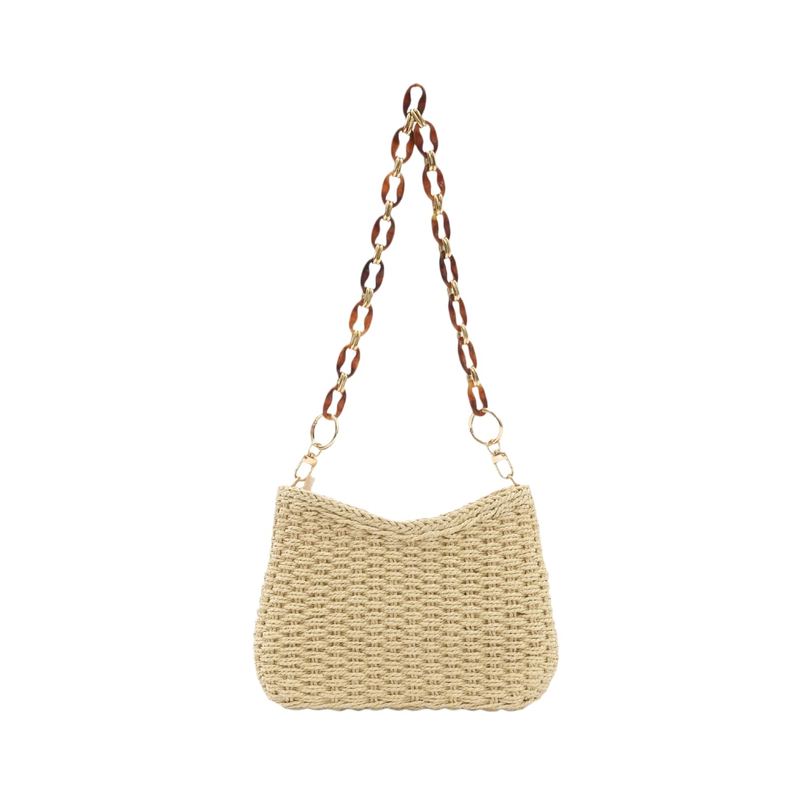 Borsa Spalla Paglia Tessuta Retro di per I Pendolari Borse da Donna Nuovo Resort Estivo Tessuto Spiaggia Piccola Catena A Spalla-beige-27x19x7cm
