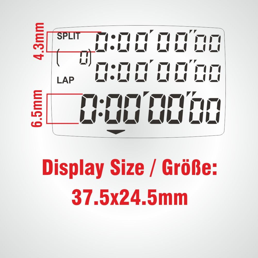 Stoptec Cronometro 495 | Display a 3 righe | 100 Memoria | Misurazione della frequenza della corsa | Ora e data | Antispruzzo | Facile sostituzione della batteria