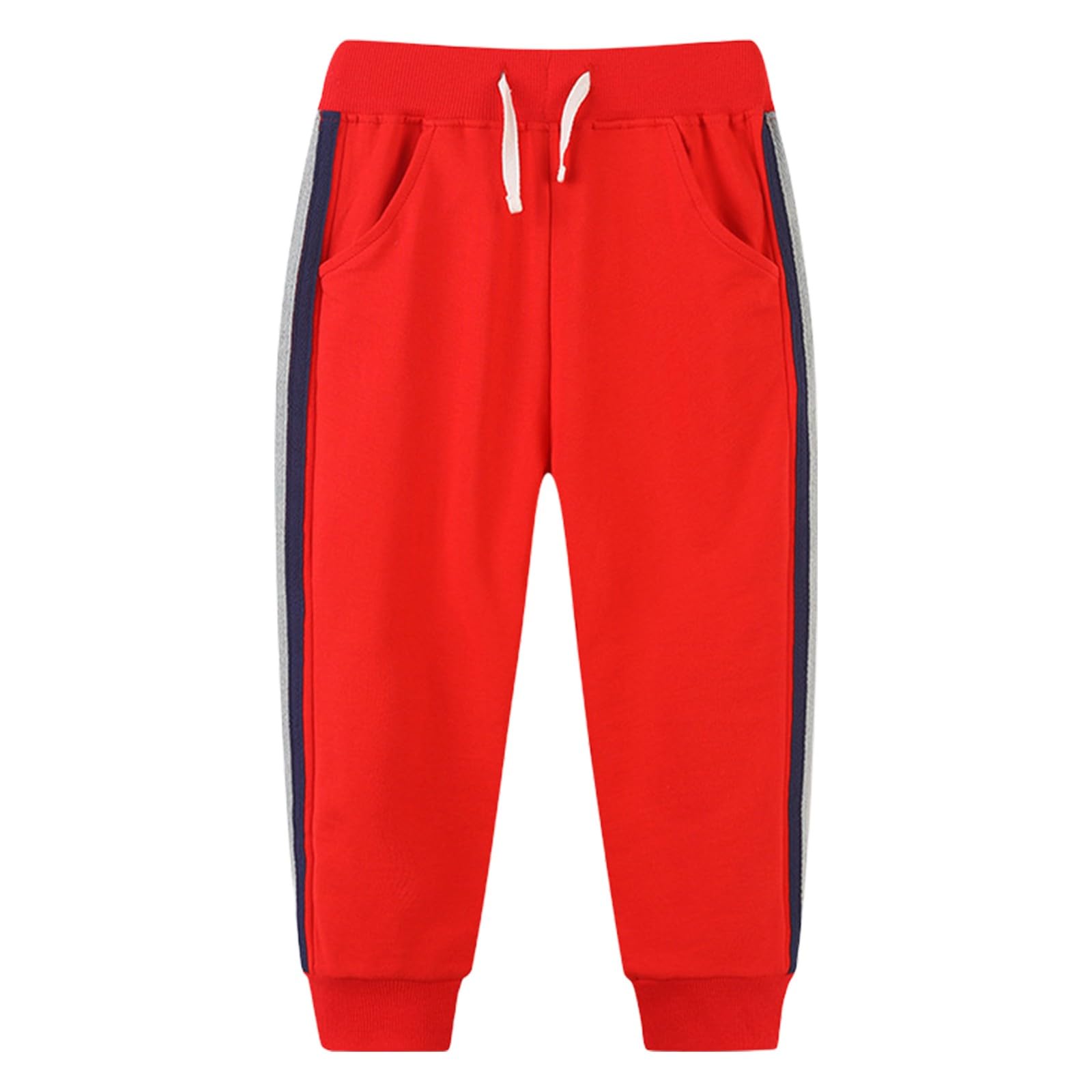Boys Girls Solid Color Sweatpants Baggy Causal Elastic Waist Athletic Pants Wide Leg ????rawstring Jogger (Red, 6 Years)