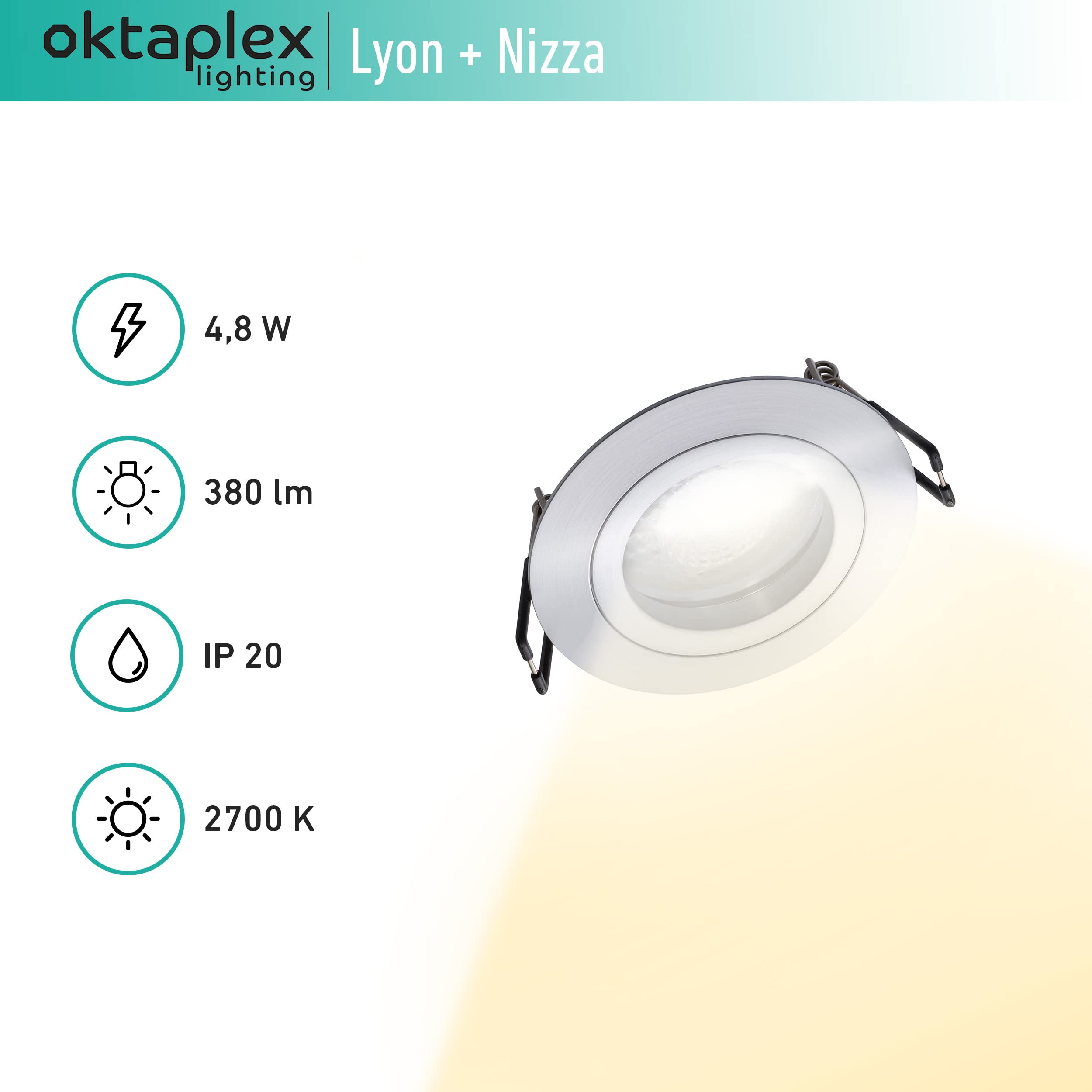 Oktaplex lot de 3 spot encastrable avec module LED aluminium Lyon 4,8W