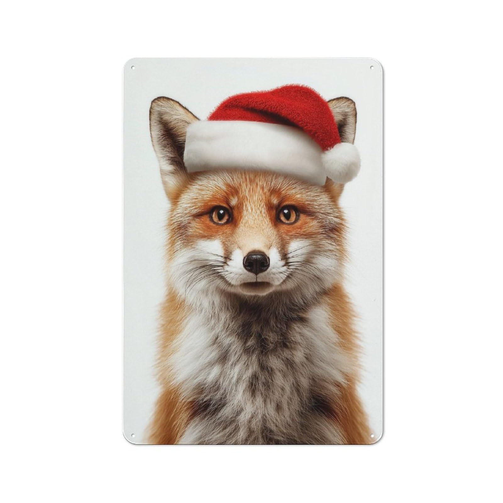 Junmoney Christmas Fox Wearing A Santa Hat Rustic Metal Plaque 30X20cm For Guest Room Or Hallway, A Decorative Metal Sign For Guest Rooms And Hallways