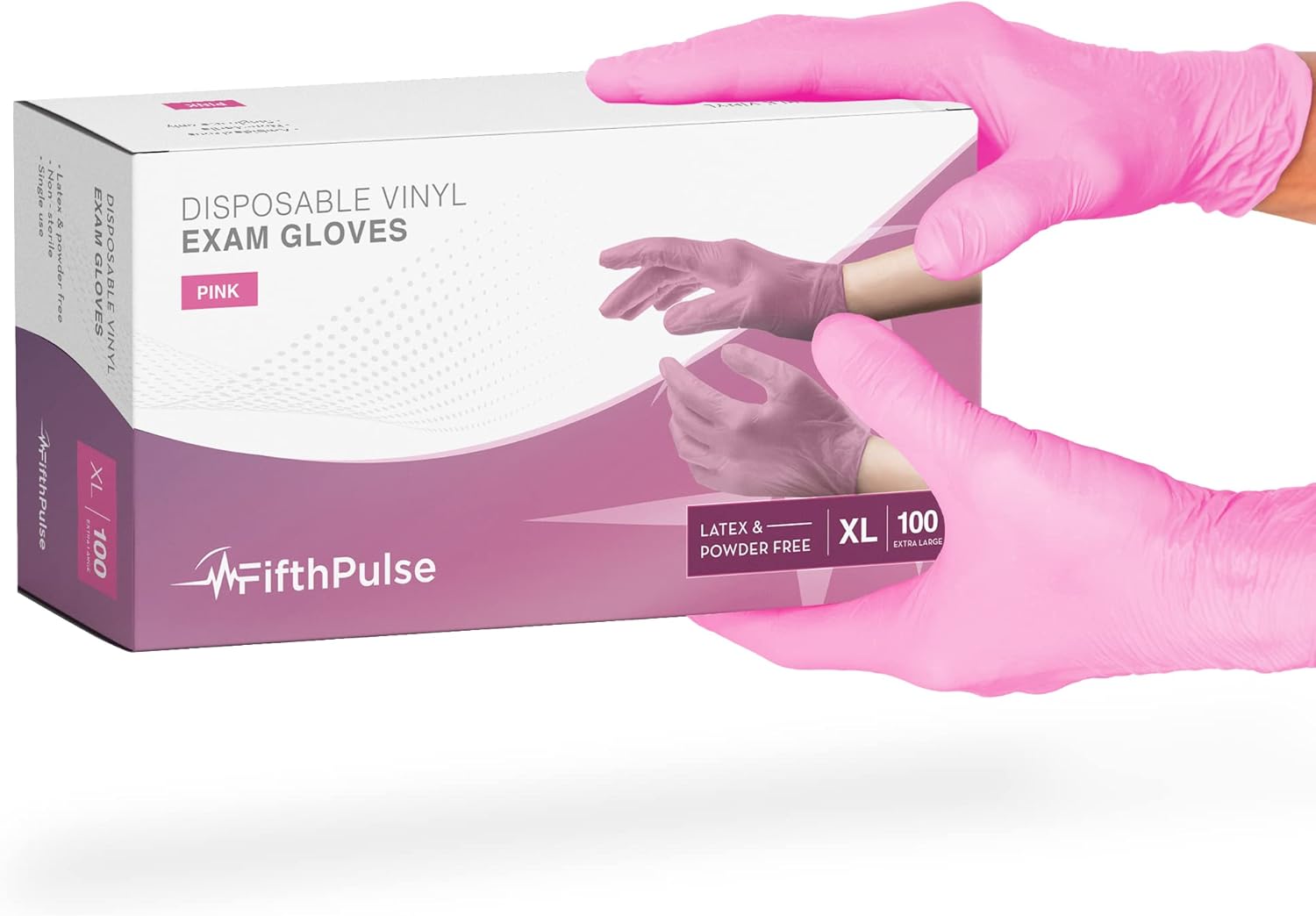 (3pck)FifthPulse White and Pink Vinyl Disposable Gloves 100 Pack - Powder and Latex Free Medical Exam Gloves Pink X Large