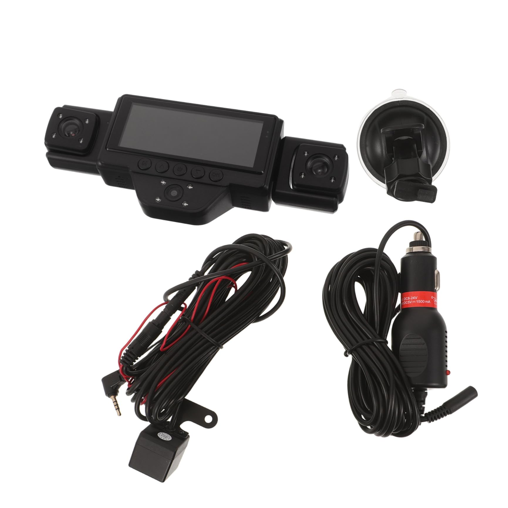 Mikikit Dash Cam Visione Notturna Infrarossi Wifi a Cinque Vie per Auto | Copertura Completa a Cinque Vie, Ampio Angolo, Registrazione Loop, Abs Nero