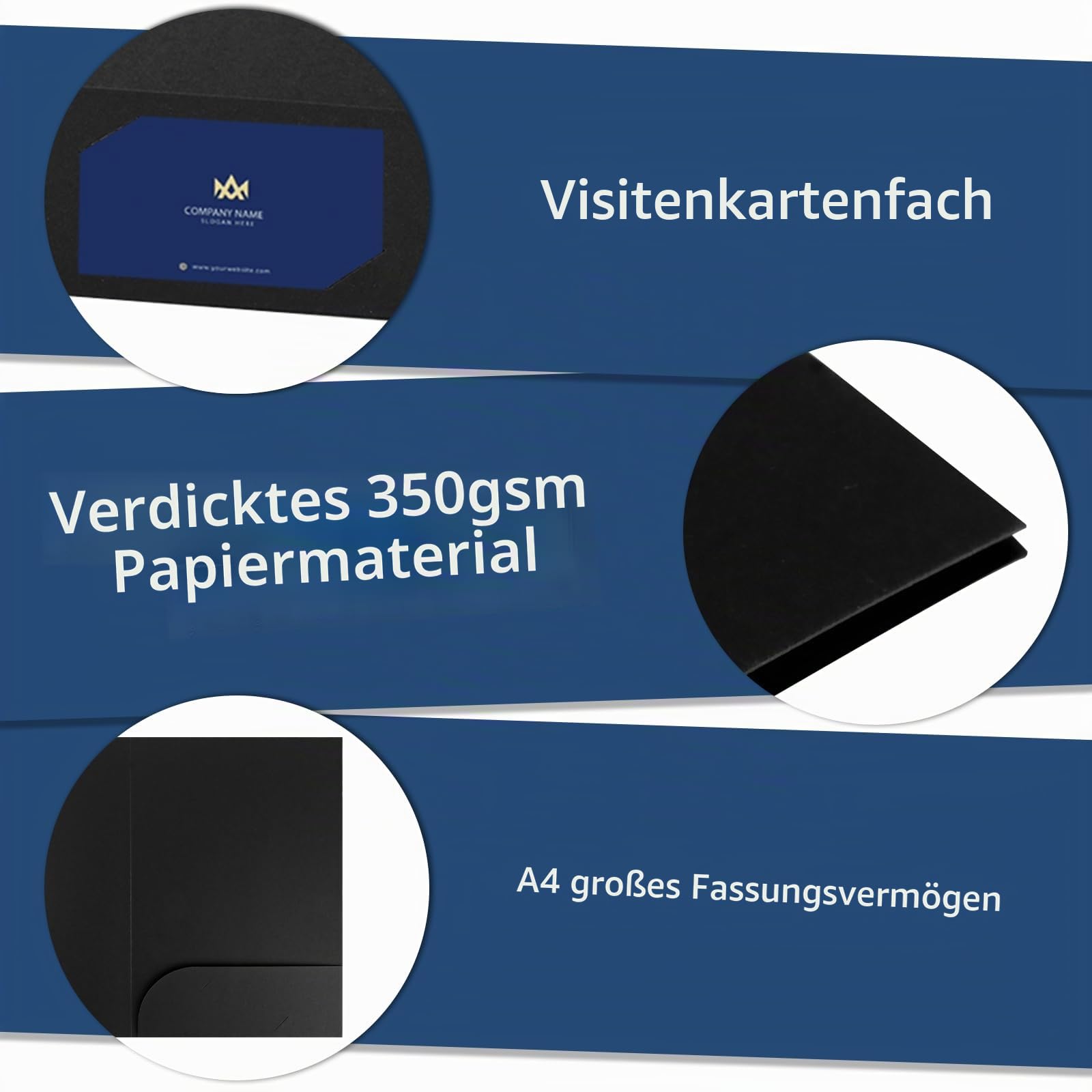 CYEER 50er Set Präsentationsmappe A4 Schwarz – Hochwertige Dokumentenmappe aus Karton mit Visitenkartenschlitz – Elegante Sammelmappe für Business, Angebote, Bewerbungen & Projekte