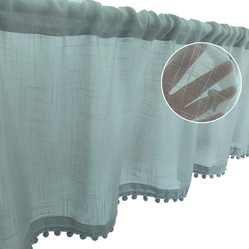 PFLife Cenefas cortas de cortina para ventana de 17 pulgadas, 1 unidad, color gris, algodón, lino, para Windows Café, Cenefa de comedor