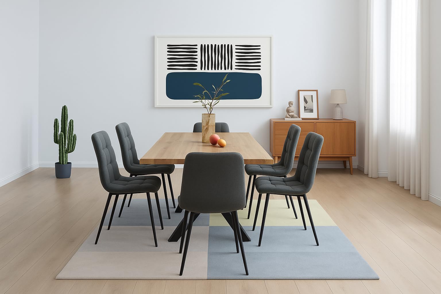 DUPI Mesa de Comedor Fija Nordic, Efecto Madera Natural, Patas Metálicas Grafito, Diseño Industrial, 140x90cm
